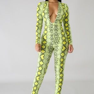 green snake print jumpsuit